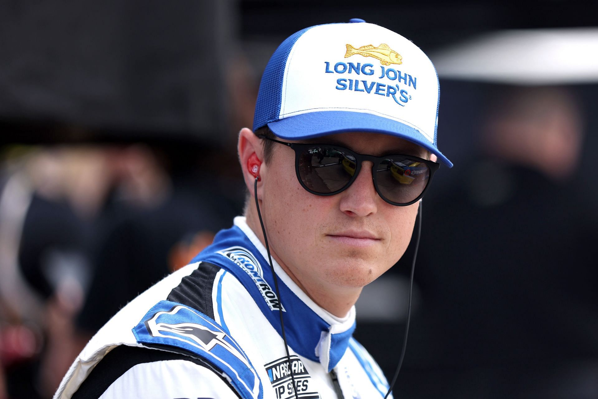 Zane Smith, driver of the #38 Long John Silver's Ford, looks on during qualifying for the NASCAR Cup Series The Great American Getaway 400 at Pocono Raceway on June 21, 2025 - Source: Getty